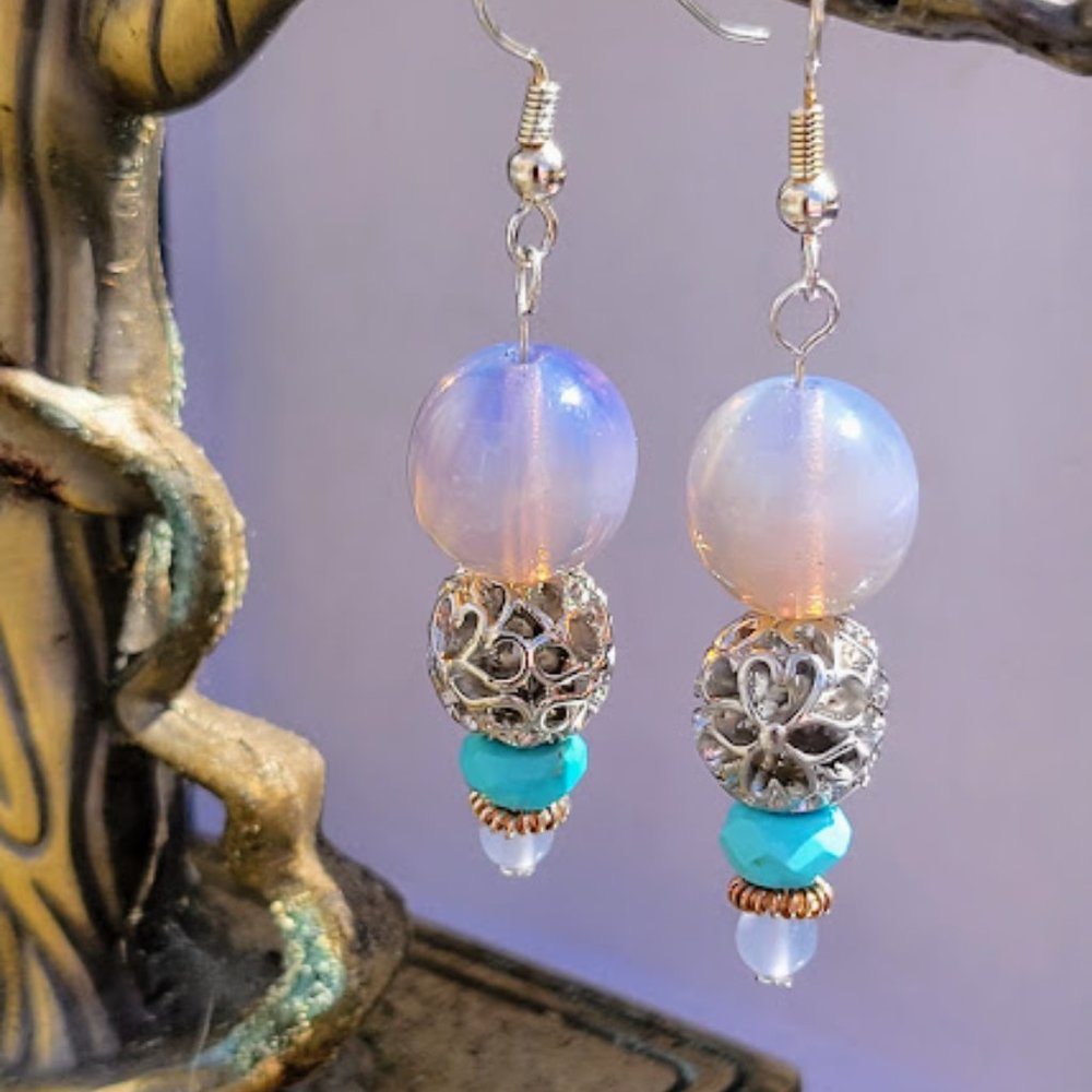 Handmade Sterling Silver, Turquoise, & Lavender Purple Drop Dangle Earrings